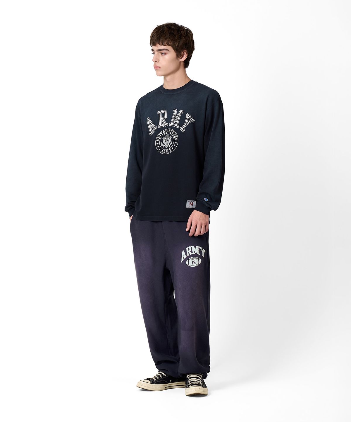 챔피온(CHAMPION) 헤리티지 ARMY 와이드핏 스웨트 팬츠 Navy