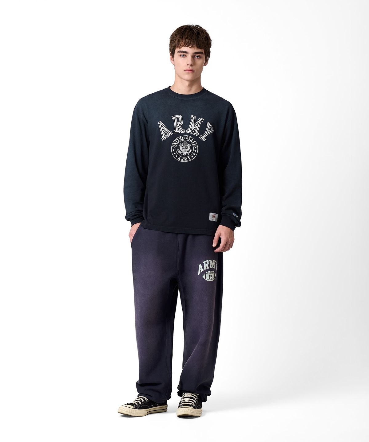 챔피온(CHAMPION) 헤리티지 ARMY 와이드핏 스웨트 팬츠 Navy