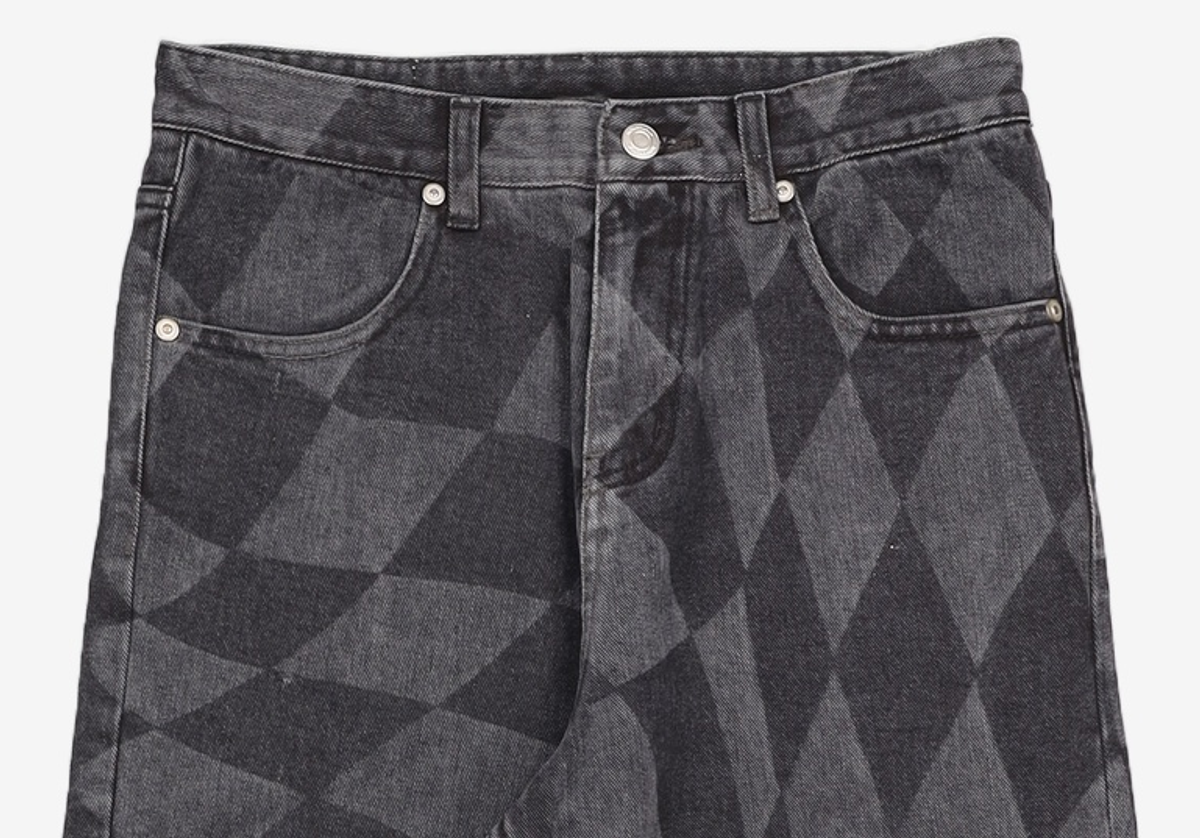 노매뉴얼(NOMANUAL) D.T CHECKERBOARD DENIM PANTS - WASHED BLACK S