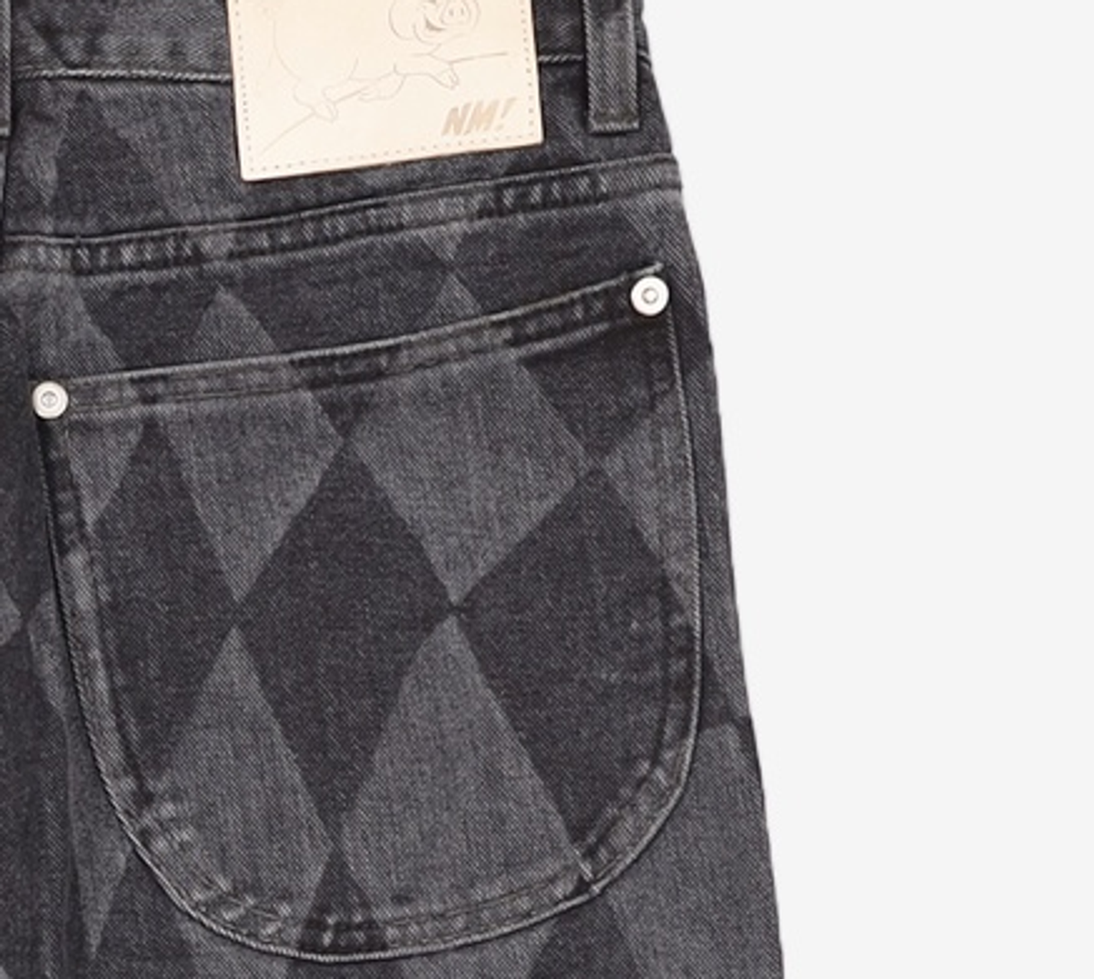 노매뉴얼(NOMANUAL) D.T CHECKERBOARD DENIM PANTS - WASHED BLACK S