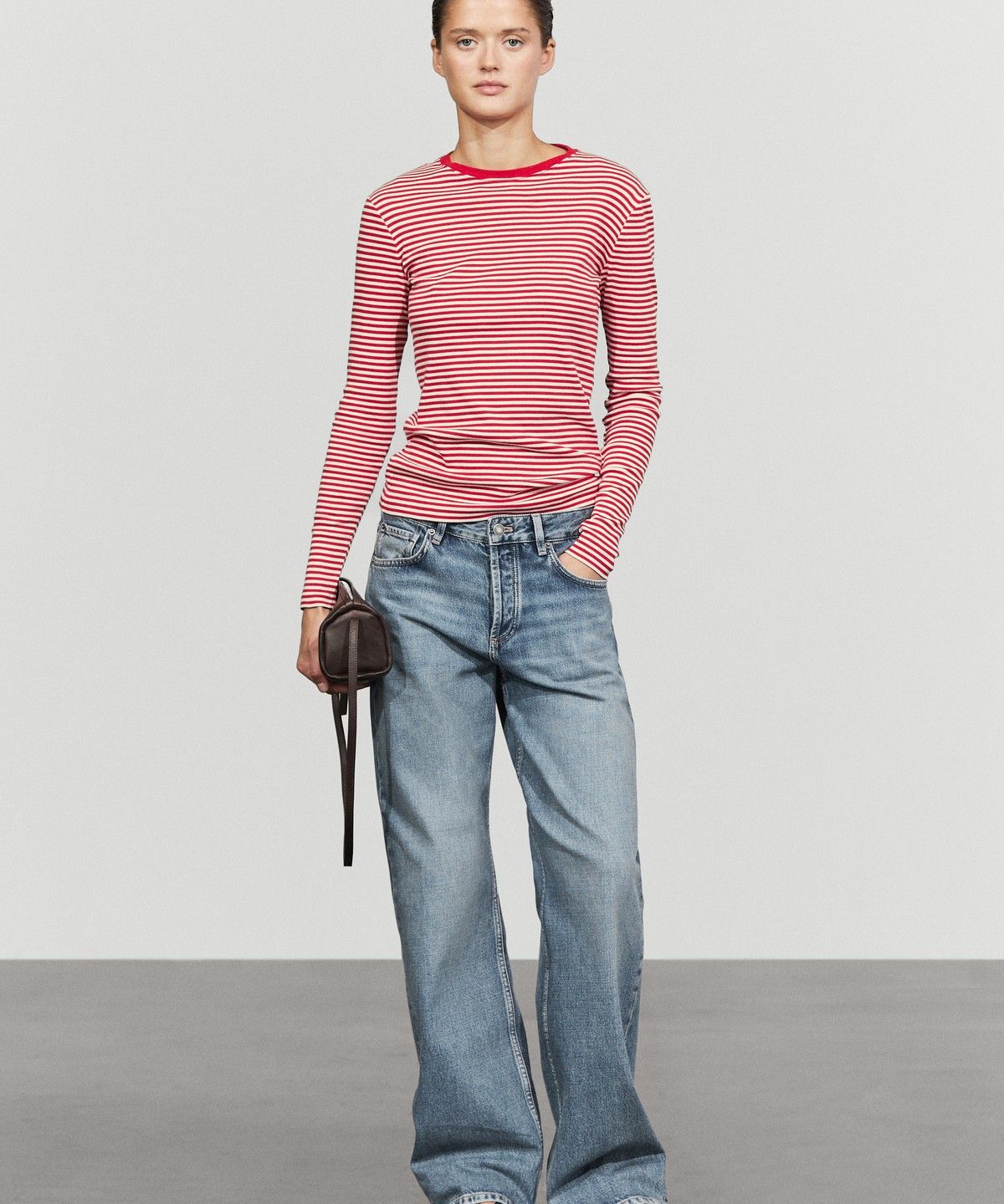 마시모두띠(MASSIMO DUTTI) 100% 코튼 스트라이프 긴소매 티셔츠