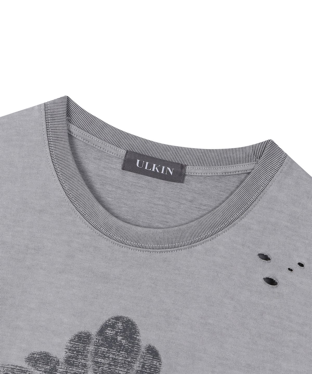 얼킨(ULKIN) 무궁 데미지 반팔 티셔츠_빈티지 그레이
