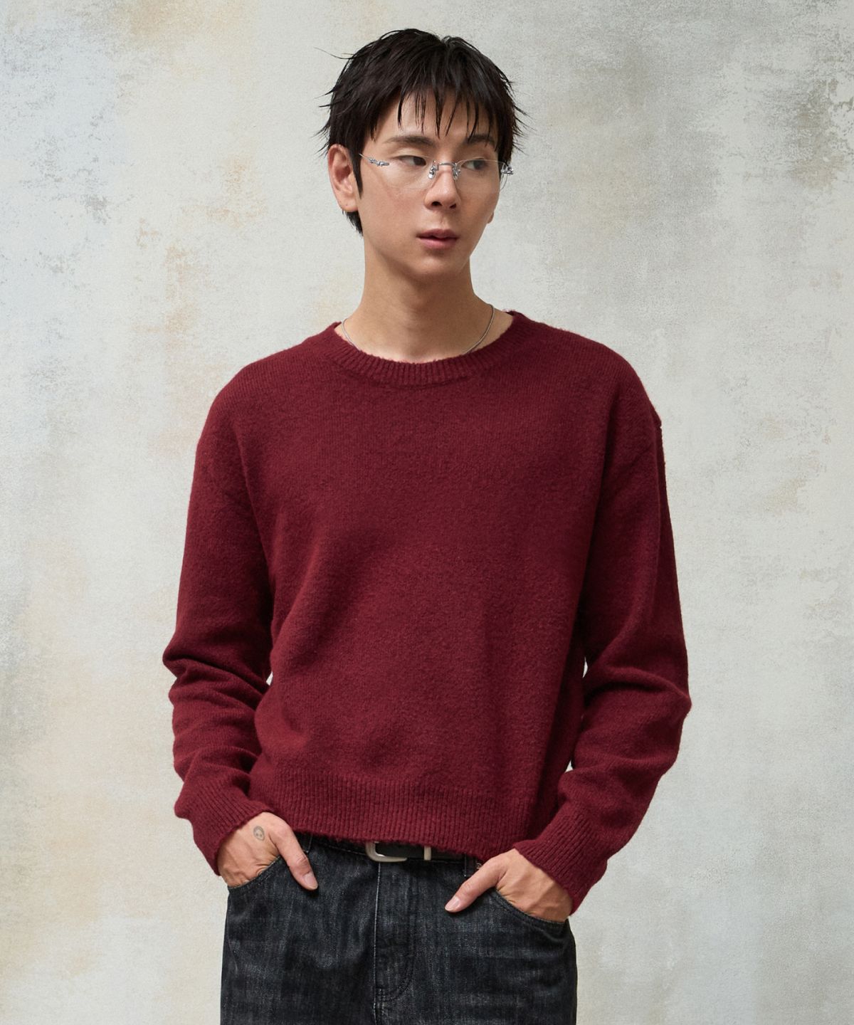 에이지오디(AGOD) 에센셜 크롭 니트 [레드]