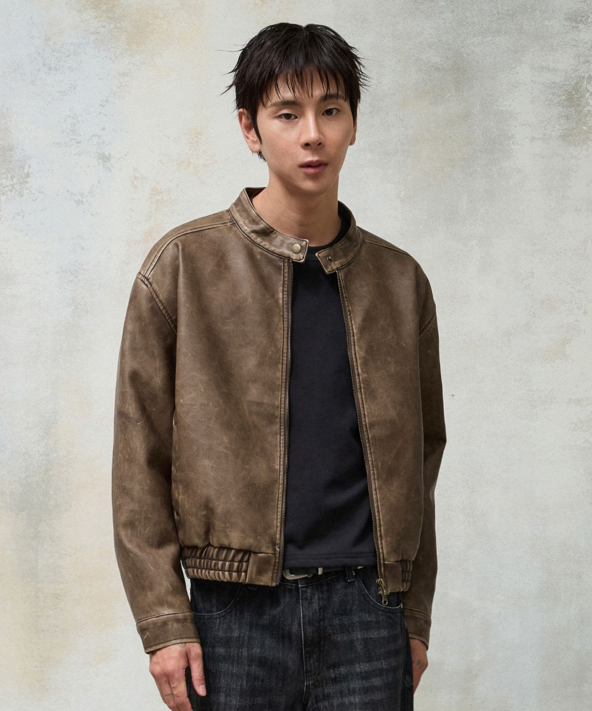 에이지오디(AGOD) 빈티지 레더 바이커 블루종 [브라운]