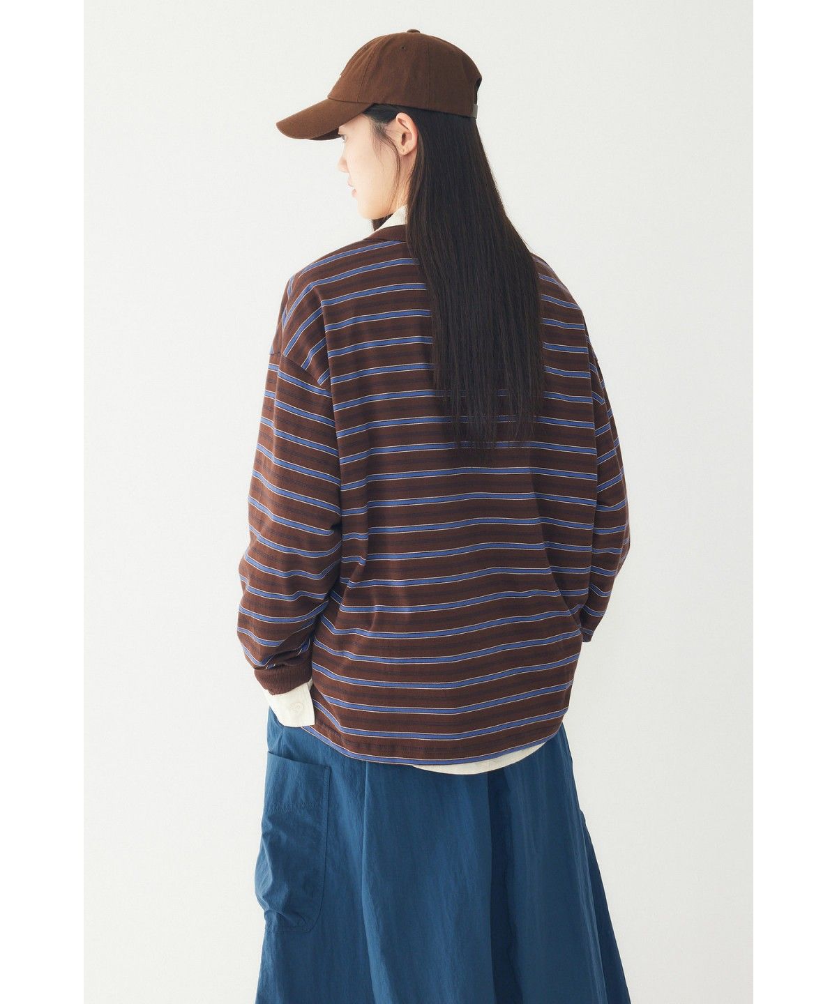 스튜디오 톰보이(STUDIO TOMBOY) 캐주얼 스트라이프 카라 티셔츠 _브라운_9176322981