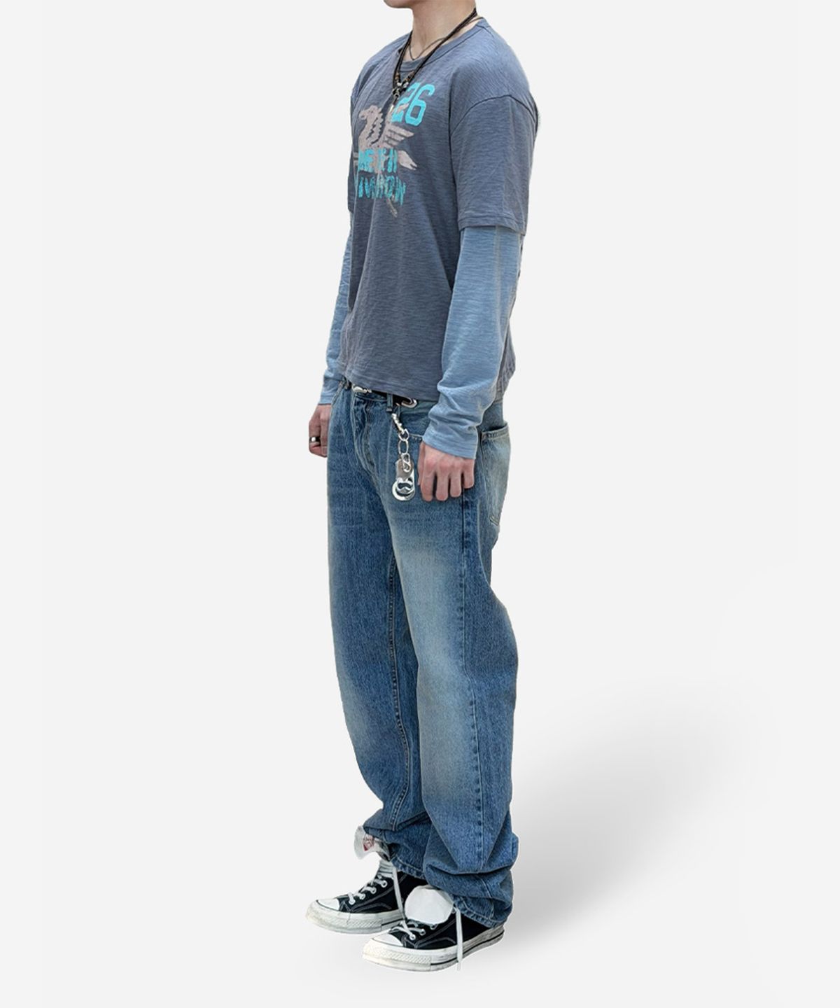 노디(NODI) 선데이클럽 레이어드 슬럽 롱슬리브 스모키 블루