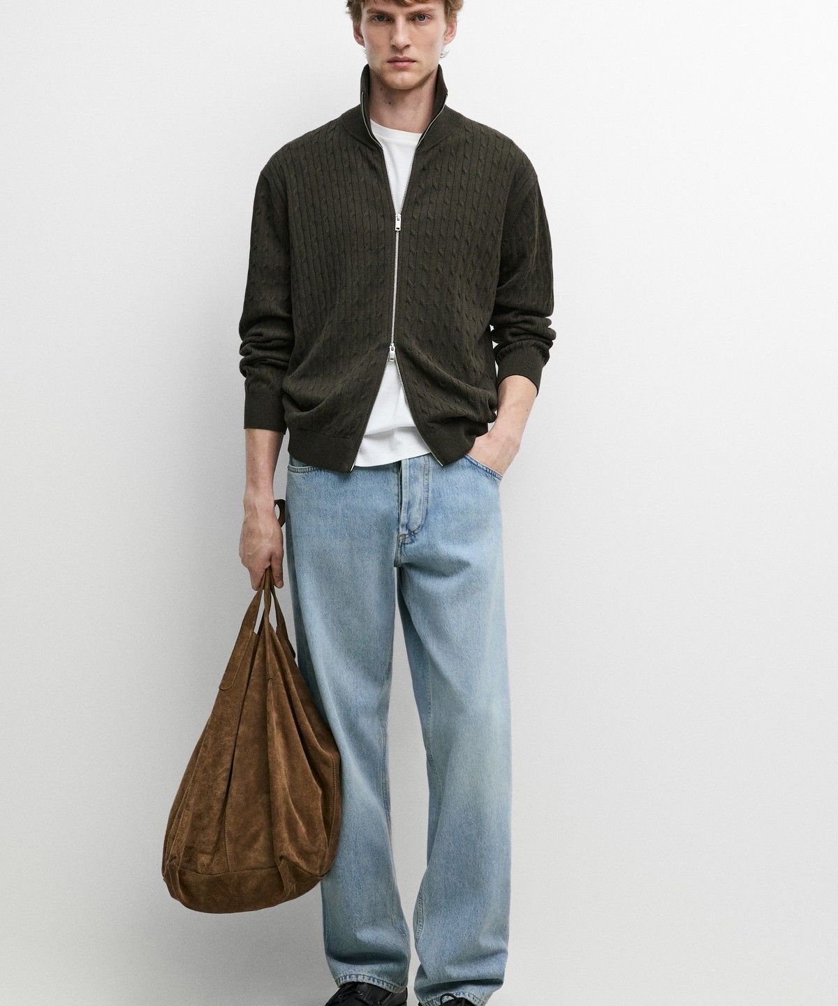 마시모두띠(MASSIMO DUTTI) 100% 코튼 브레이드 니트 가디건