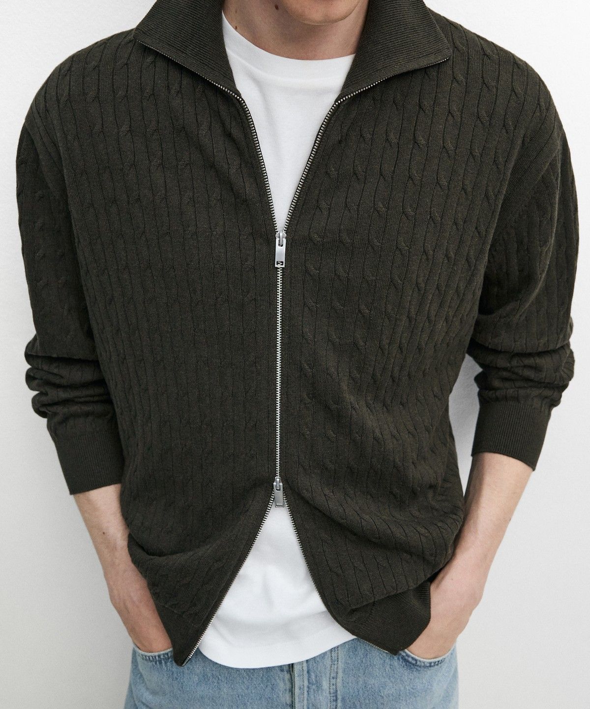 마시모두띠(MASSIMO DUTTI) 100% 코튼 브레이드 니트 가디건