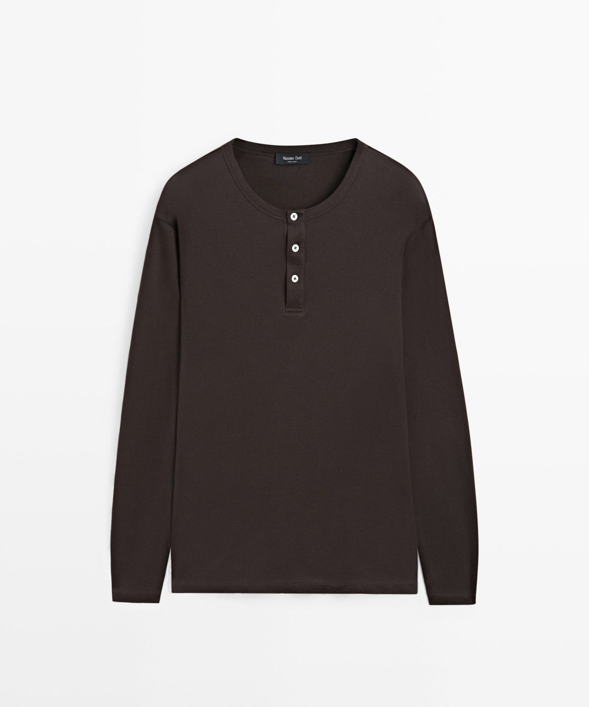 마시모두띠(MASSIMO DUTTI) 100% 코튼 헨리넥 긴소매 티셔츠