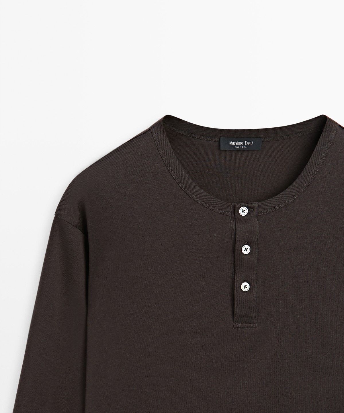 마시모두띠(MASSIMO DUTTI) 100% 코튼 헨리넥 긴소매 티셔츠