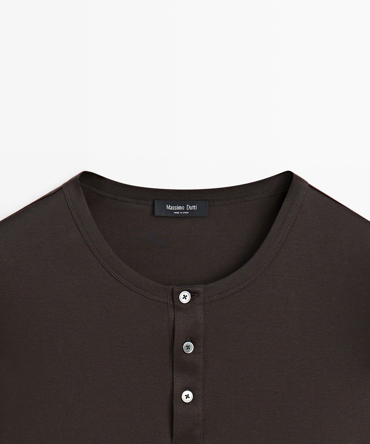마시모두띠(MASSIMO DUTTI) 100% 코튼 헨리넥 긴소매 티셔츠