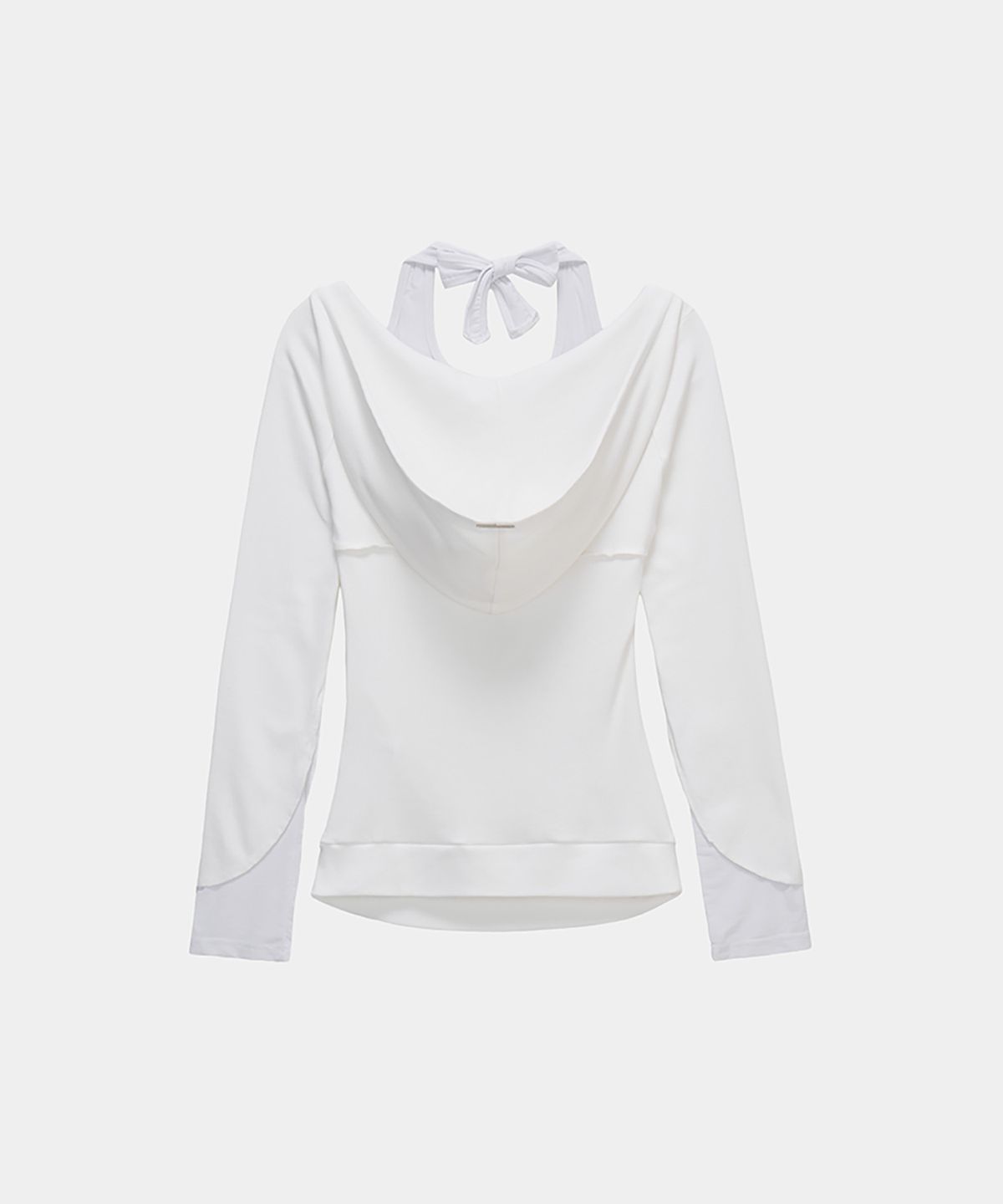 에트오소메(ETRE AU SOMMET) Halter-Neck Hooded Slim-Fit Long Sleeve Top (White)