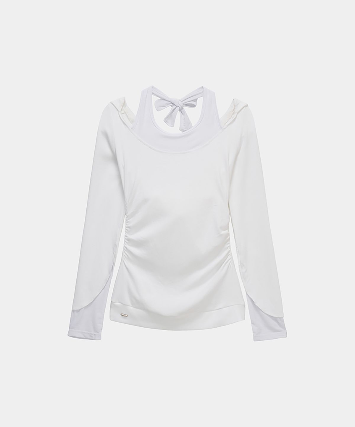 에트오소메(ETRE AU SOMMET) Halter-Neck Hooded Slim-Fit Long Sleeve Top (White)