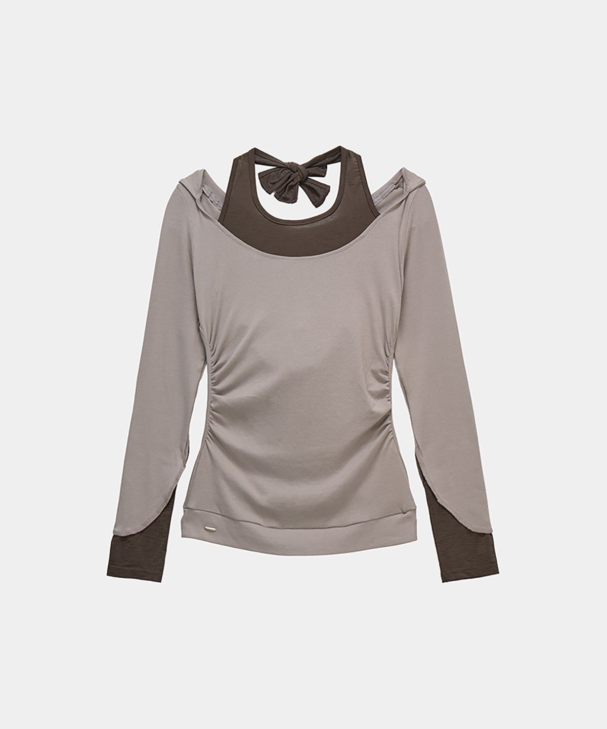 에트오소메(ETRE AU SOMMET) Halter-Neck Hooded Slim-Fit Long Sleeve Top (Moca)