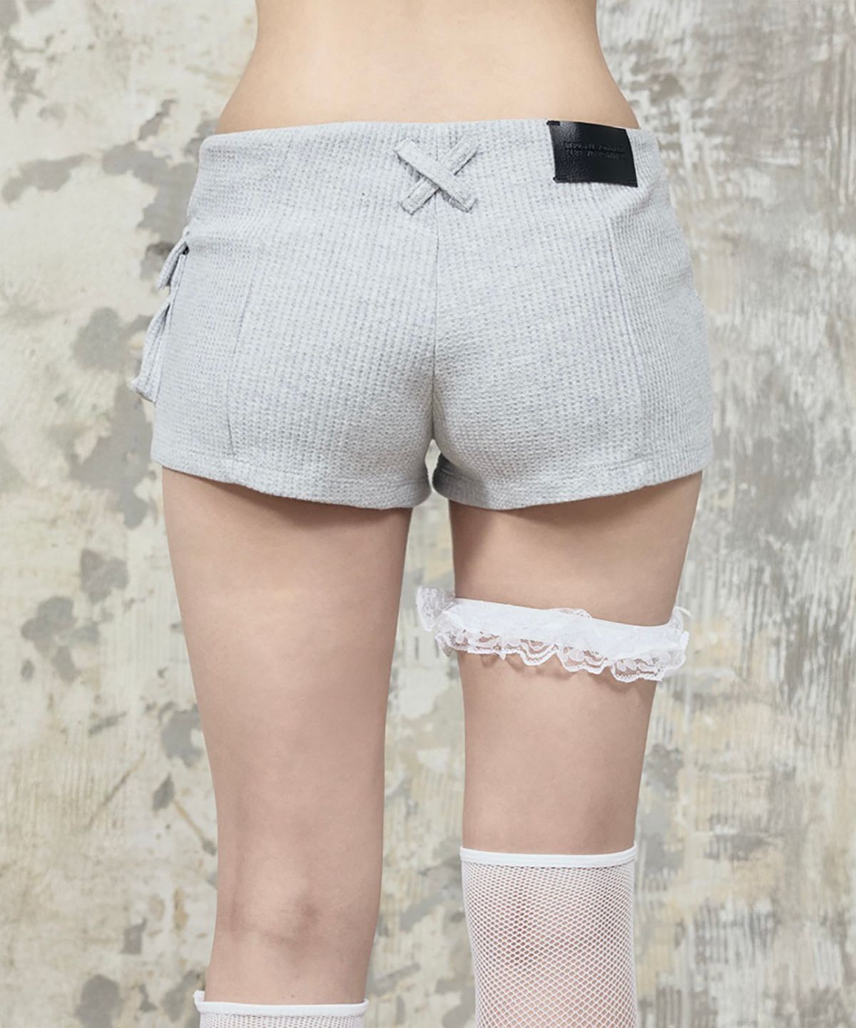 에트오소메(ETRE AU SOMMET) Waffle Zipper Hot Pants (Melange Gray)