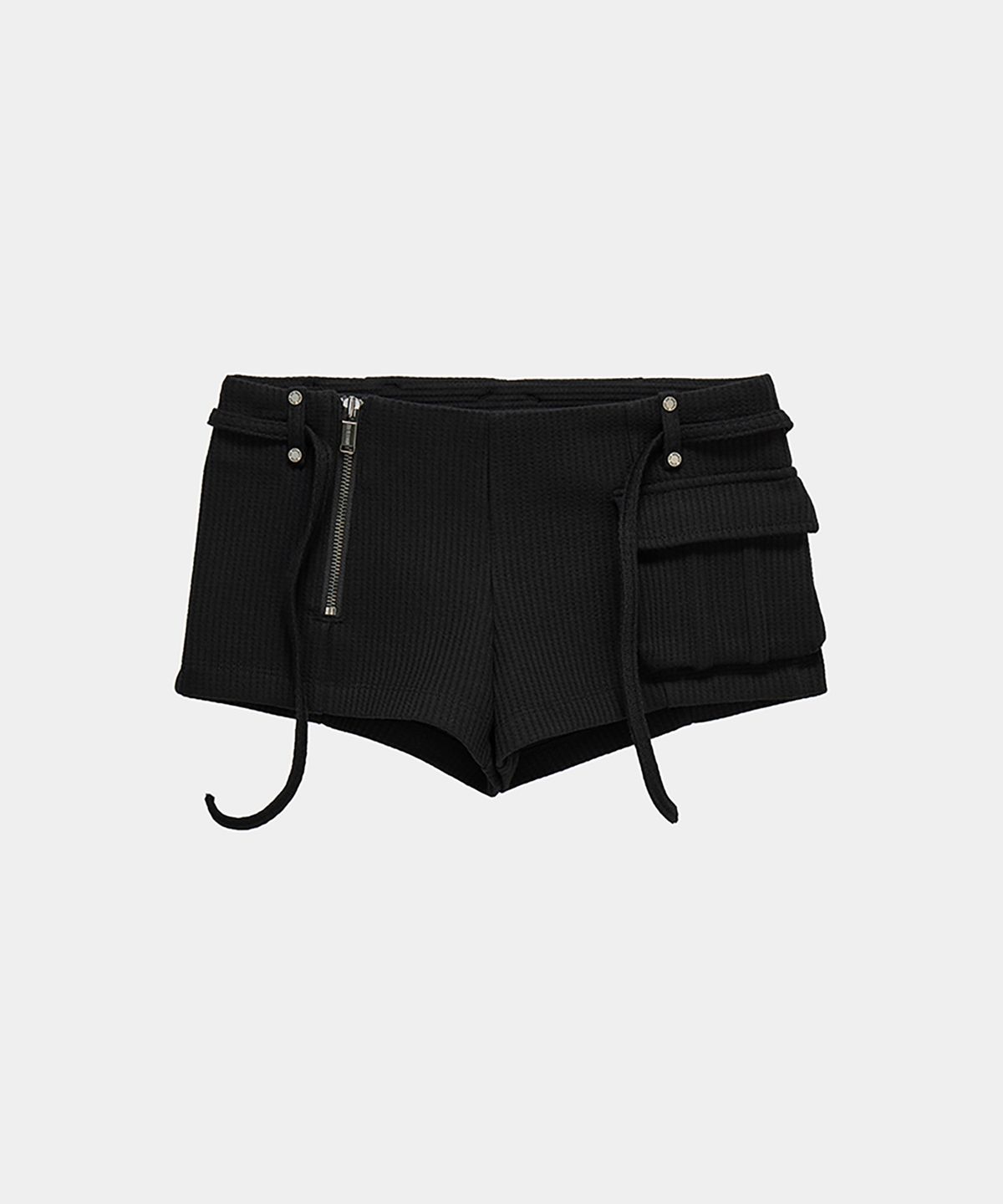 에트오소메(ETRE AU SOMMET) Waffle Zipper Hot Pants (Black)