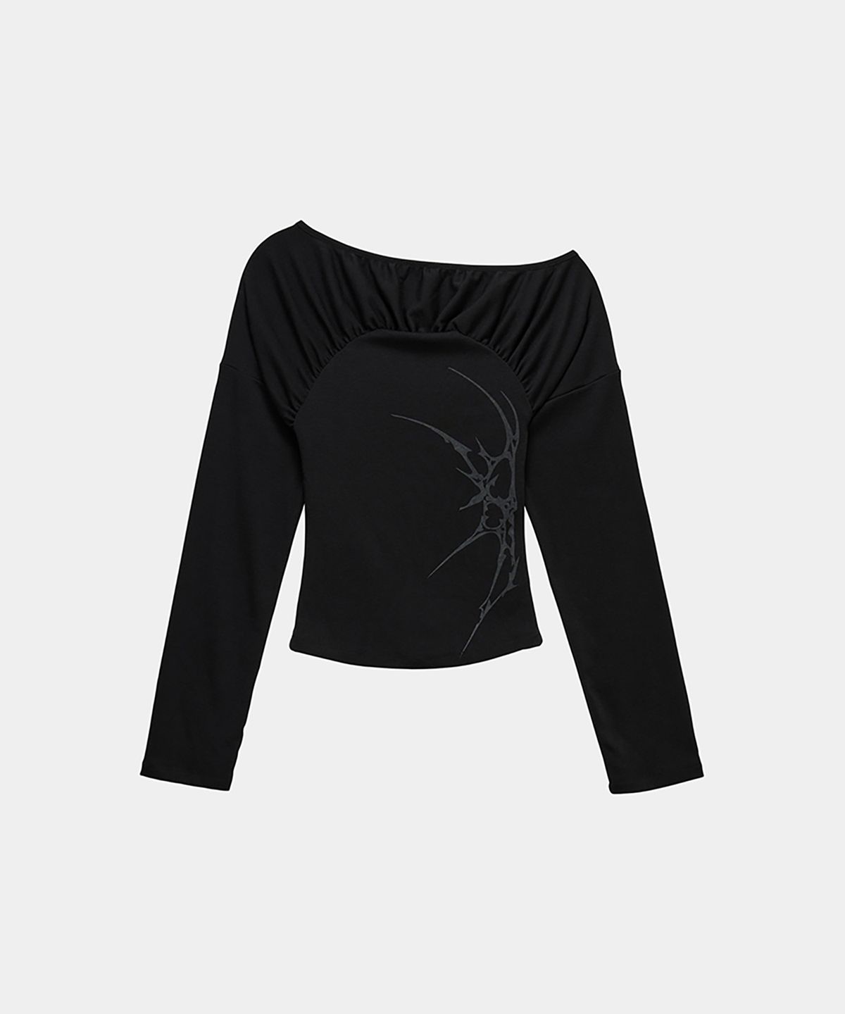 에트오소메(ETRE AU SOMMET) Glam Drape Shirring Long Sleeve (Black)