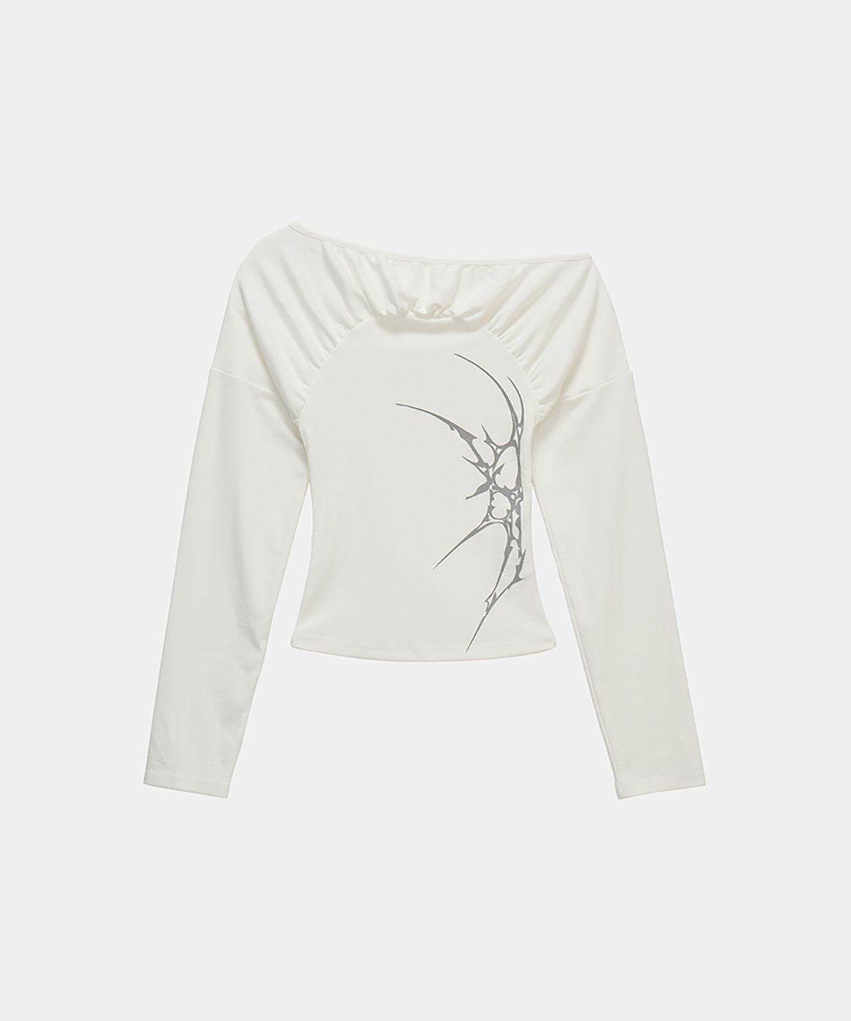 에트오소메(ETRE AU SOMMET) Glam Drape Shirring Long Sleeve (White)
