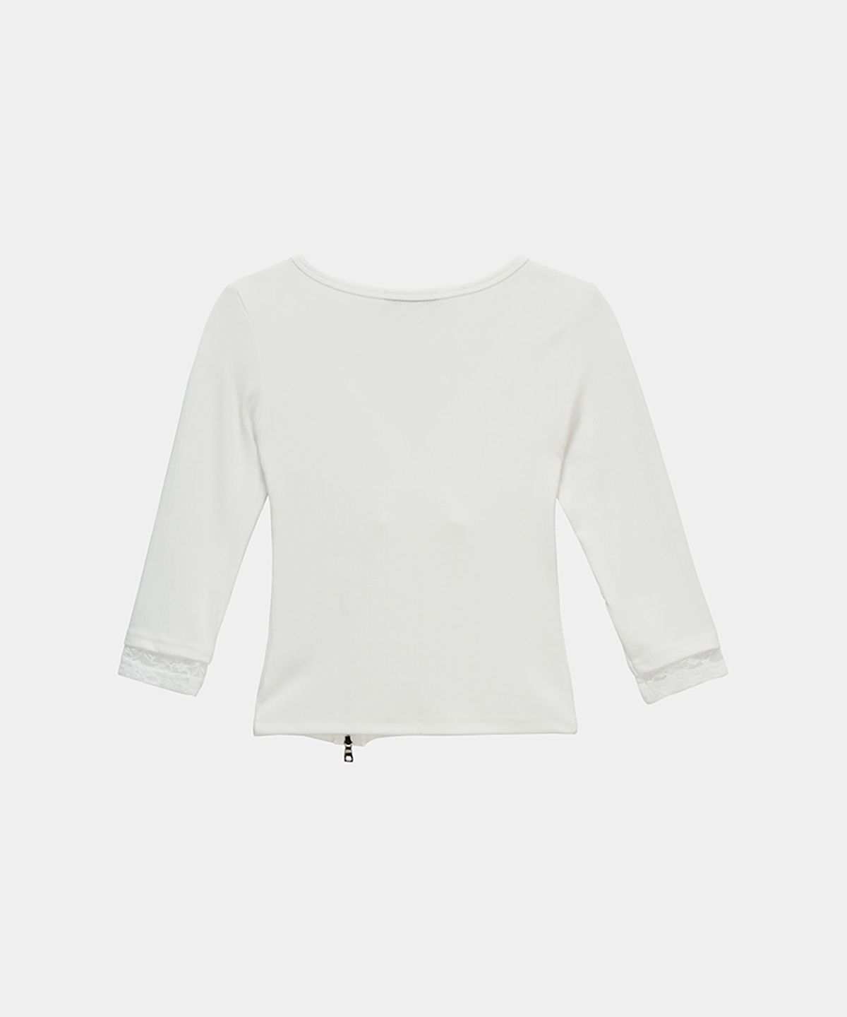 에트오소메(ETRE AU SOMMET) Lace Trim Button Wrap Long Sleeve (White)