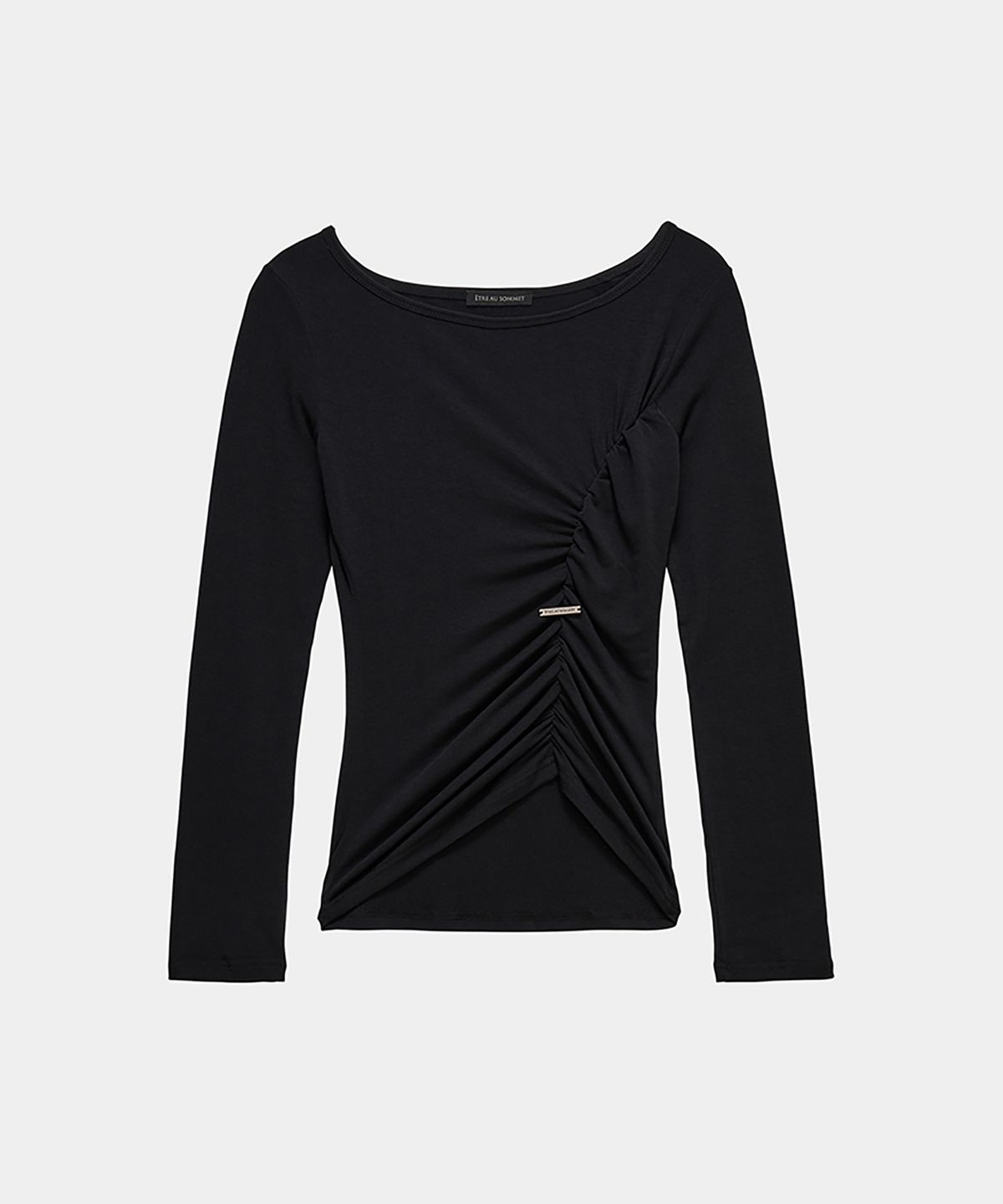 에트오소메(ETRE AU SOMMET) Drape Wing Shirring Long Sleeve (Black)