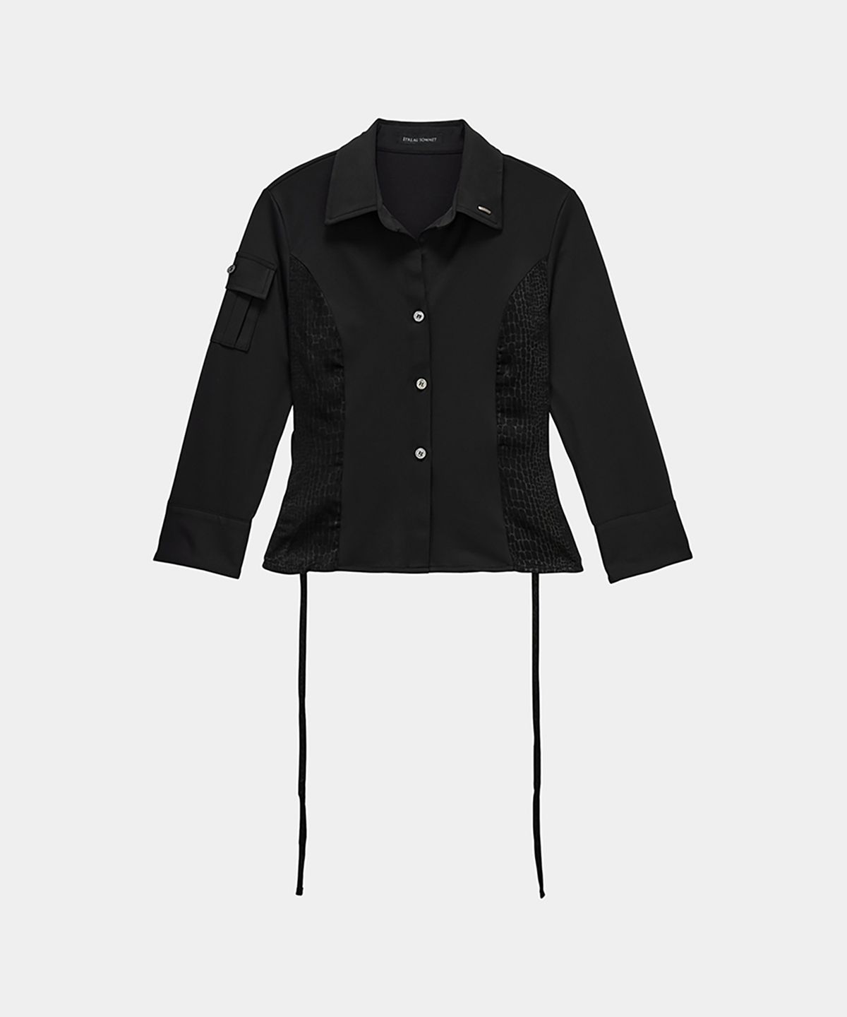 에트오소메(ETRE AU SOMMET) Jacquard Corset Line Pocket Shirt (Black)