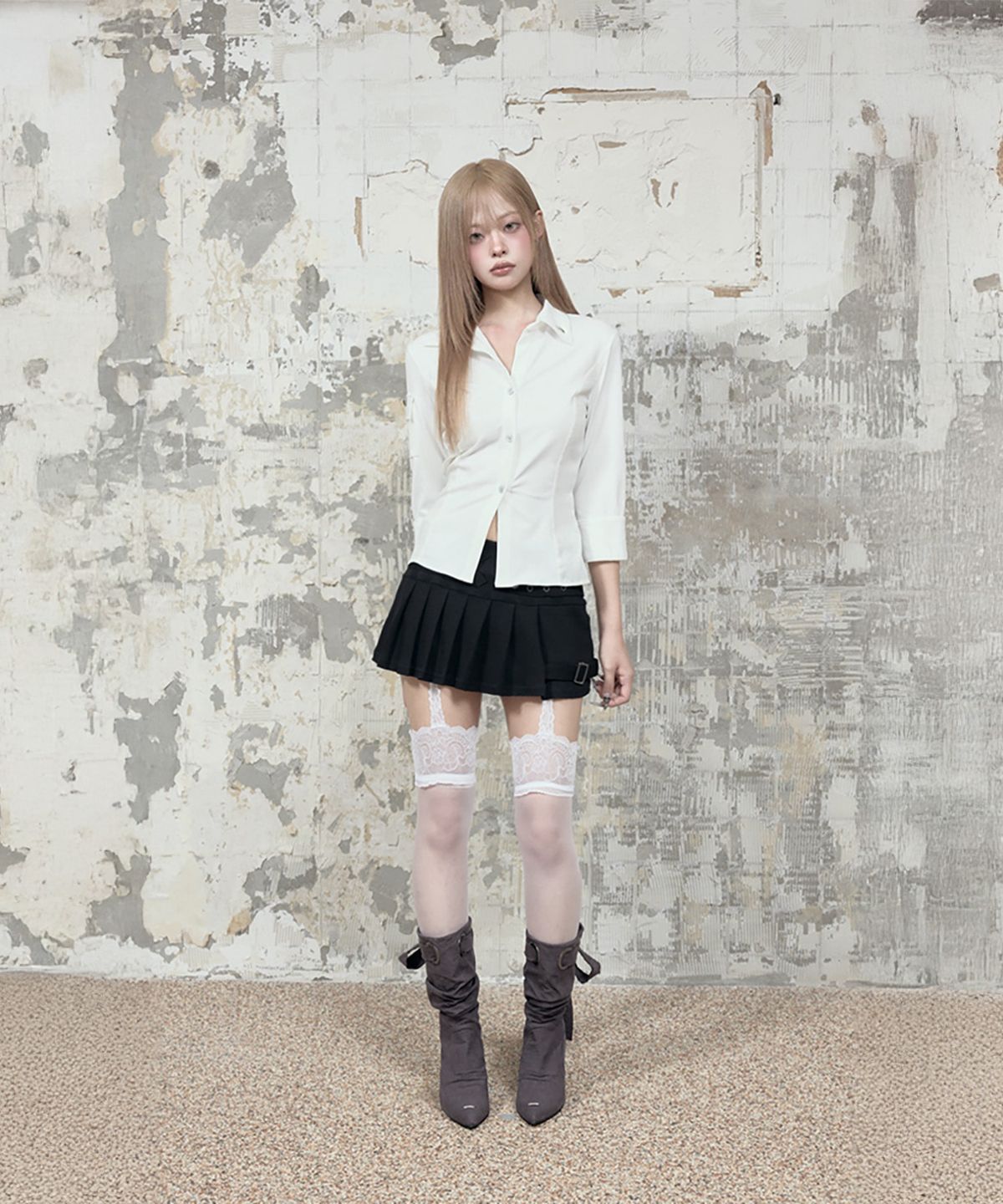 에트오소메(ETRE AU SOMMET) Jacquard Corset Line Pocket Shirt (White)