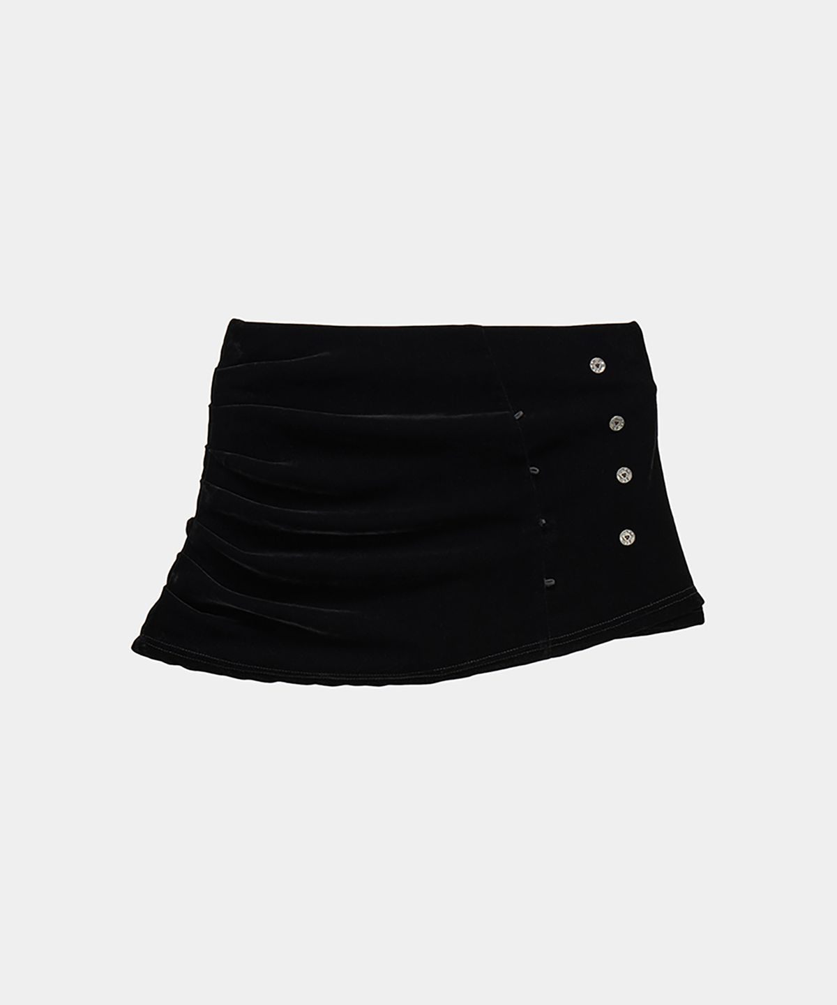 에트오소메(ETRE AU SOMMET) Velvet Button Shirring Mini Skirt (Black)