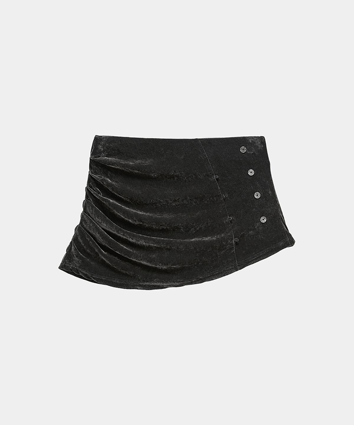 에트오소메(ETRE AU SOMMET) Velvet Button Shirring Mini Skirt (Charcoal)