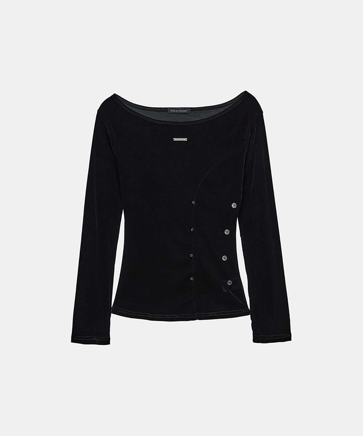에트오소메(ETRE AU SOMMET) Velvet Button Shirring Slim Long Sleeve (Black)