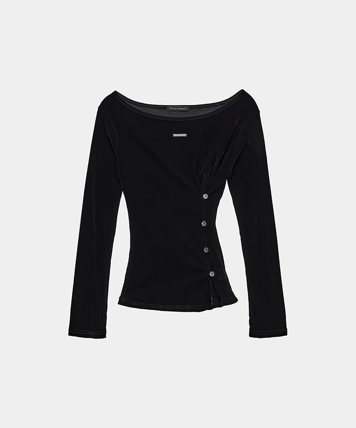 에트오소메(ETRE AU SOMMET) Velvet Button Shirring Slim Long Sleeve (Black)