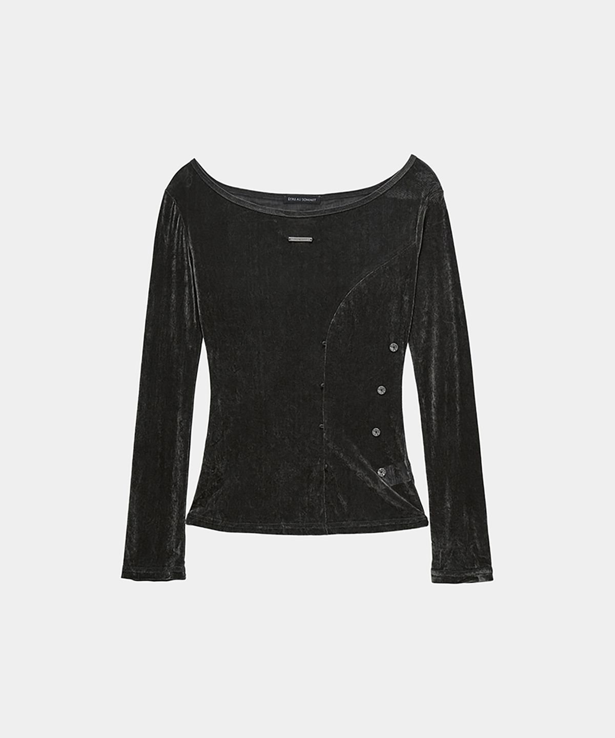에트오소메(ETRE AU SOMMET) Velvet Button Shirring Slim Long Sleeve (Charcoal)