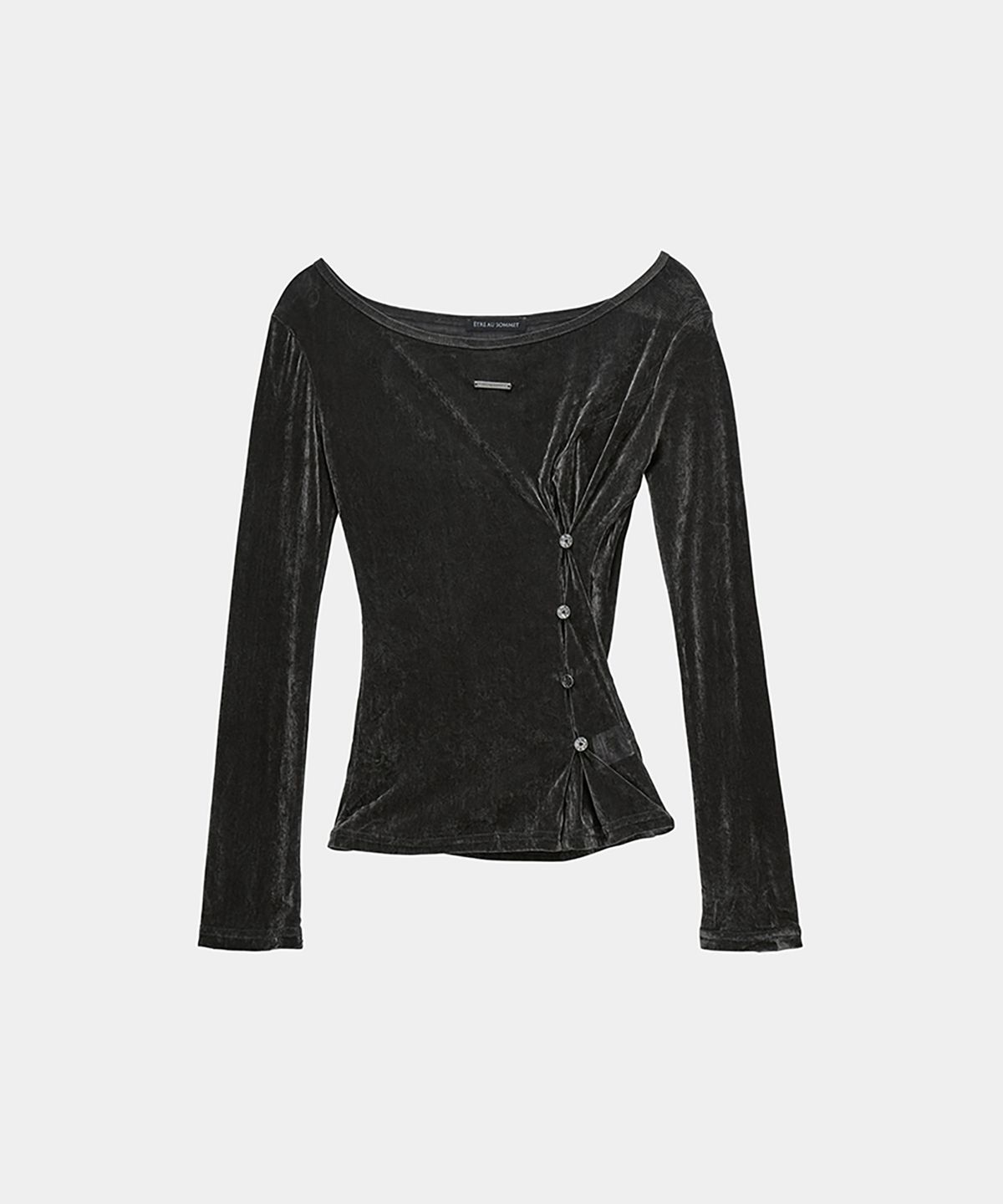 에트오소메(ETRE AU SOMMET) Velvet Button Shirring Slim Long Sleeve (Charcoal)
