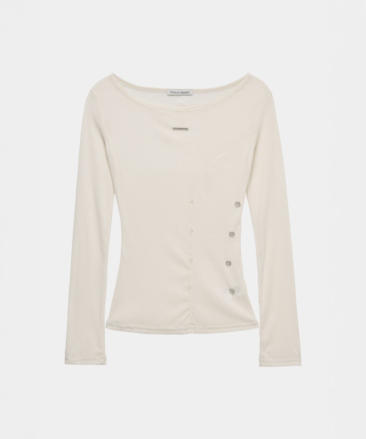 에트오소메(ETRE AU SOMMET) Velvet Button Shirring Slim Long Sleeve (Ivory)