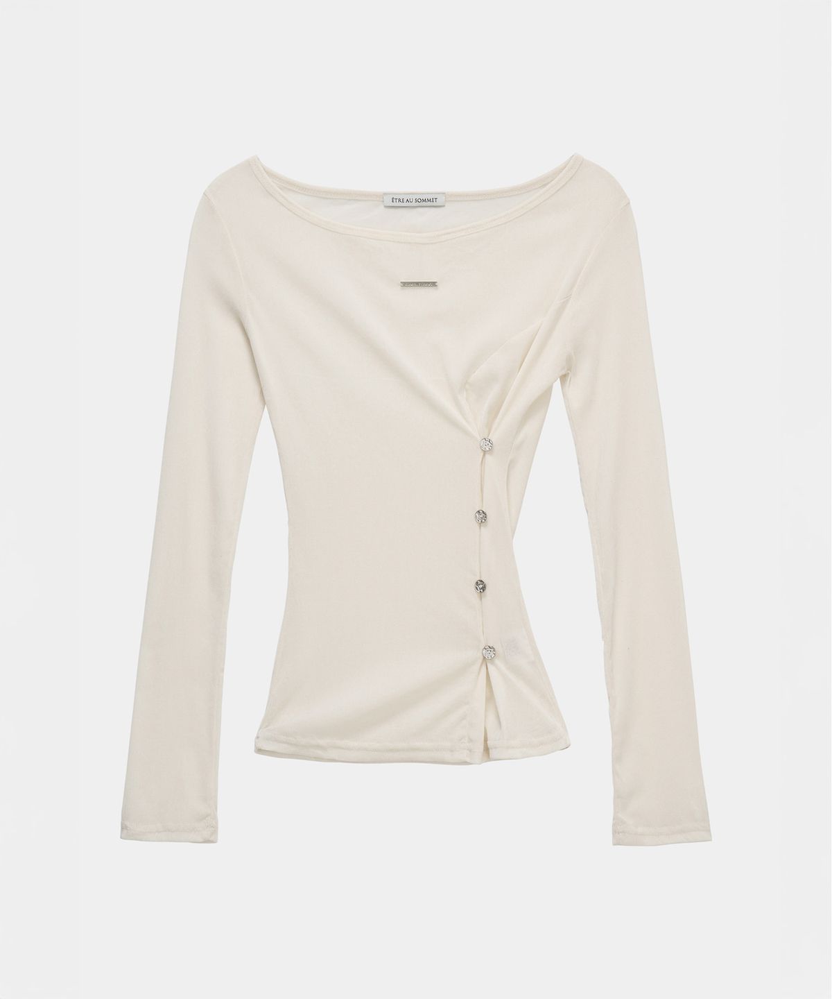 에트오소메(ETRE AU SOMMET) Velvet Button Shirring Slim Long Sleeve (Ivory)