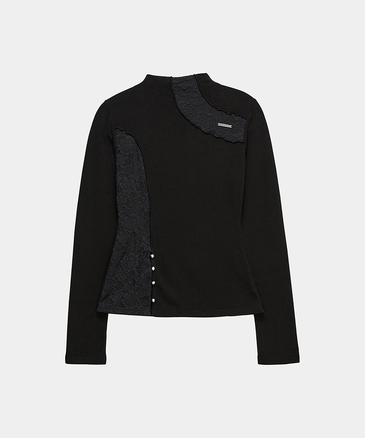 에트오소메(ETRE AU SOMMET) Lace Layer High Neck Slim Long Sleeve (Black)