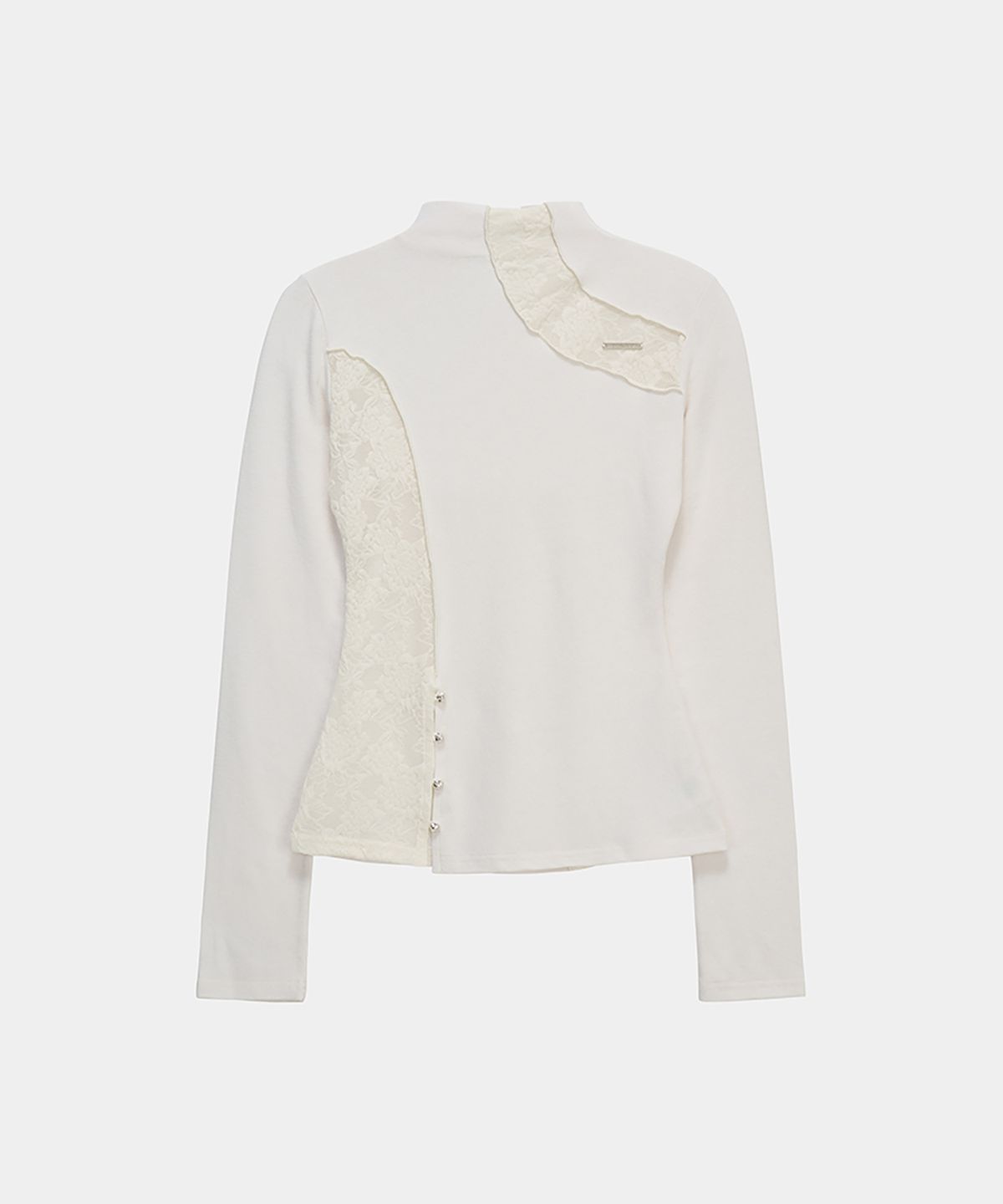 에트오소메(ETRE AU SOMMET) Lace Layer High Neck Slim Long Sleeve (White)