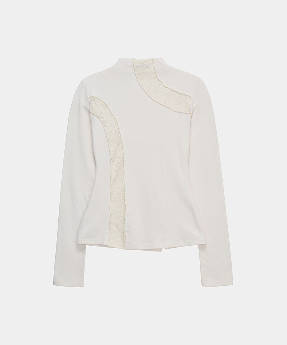 에트오소메(ETRE AU SOMMET) Lace Layer High Neck Slim Long Sleeve (White)