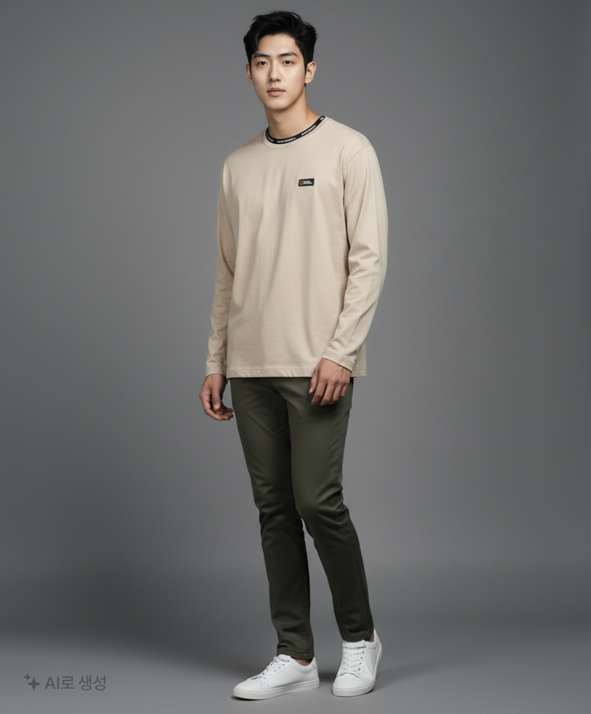 내셔널지오그래픽(NATIONALGEOGRAPHIC) 내셔널지오그래픽 N221UTS901 세미 오버핏 그래픽 긴팔 티셔츠 CRISTAL BEIGE XL
