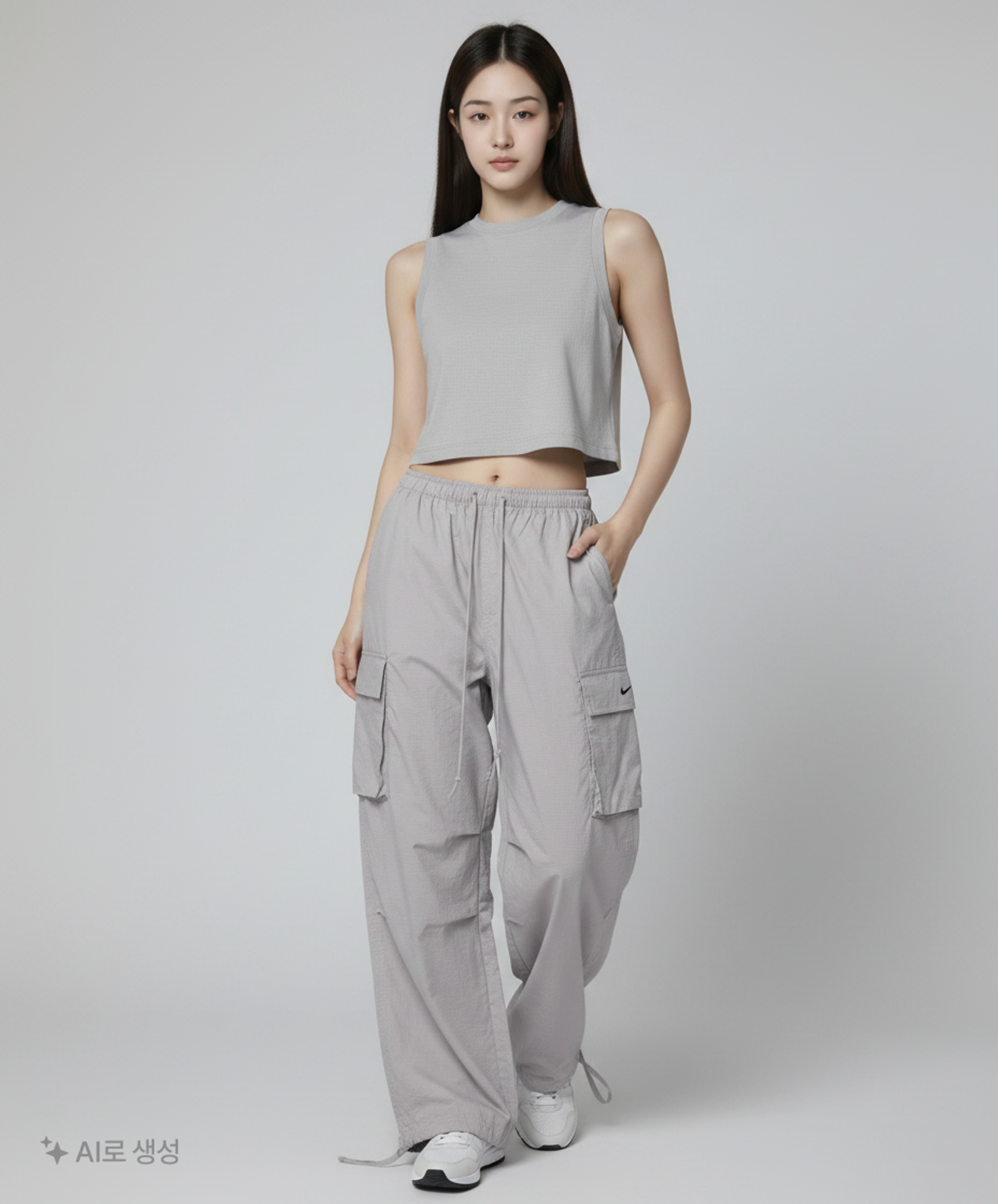 나이키(NIKE) 스포츠웨어 미드라이즈 카고 팬츠 W - 라이트 스모크 그레이:블랙 / FV7521-077 S