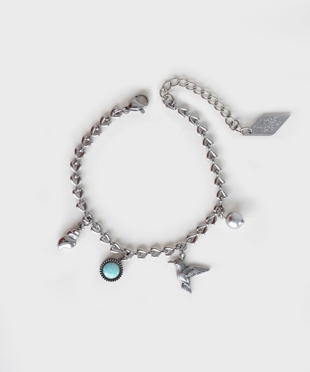 링거피스(LINGER PIECE) Four pendant heart chain bracelet