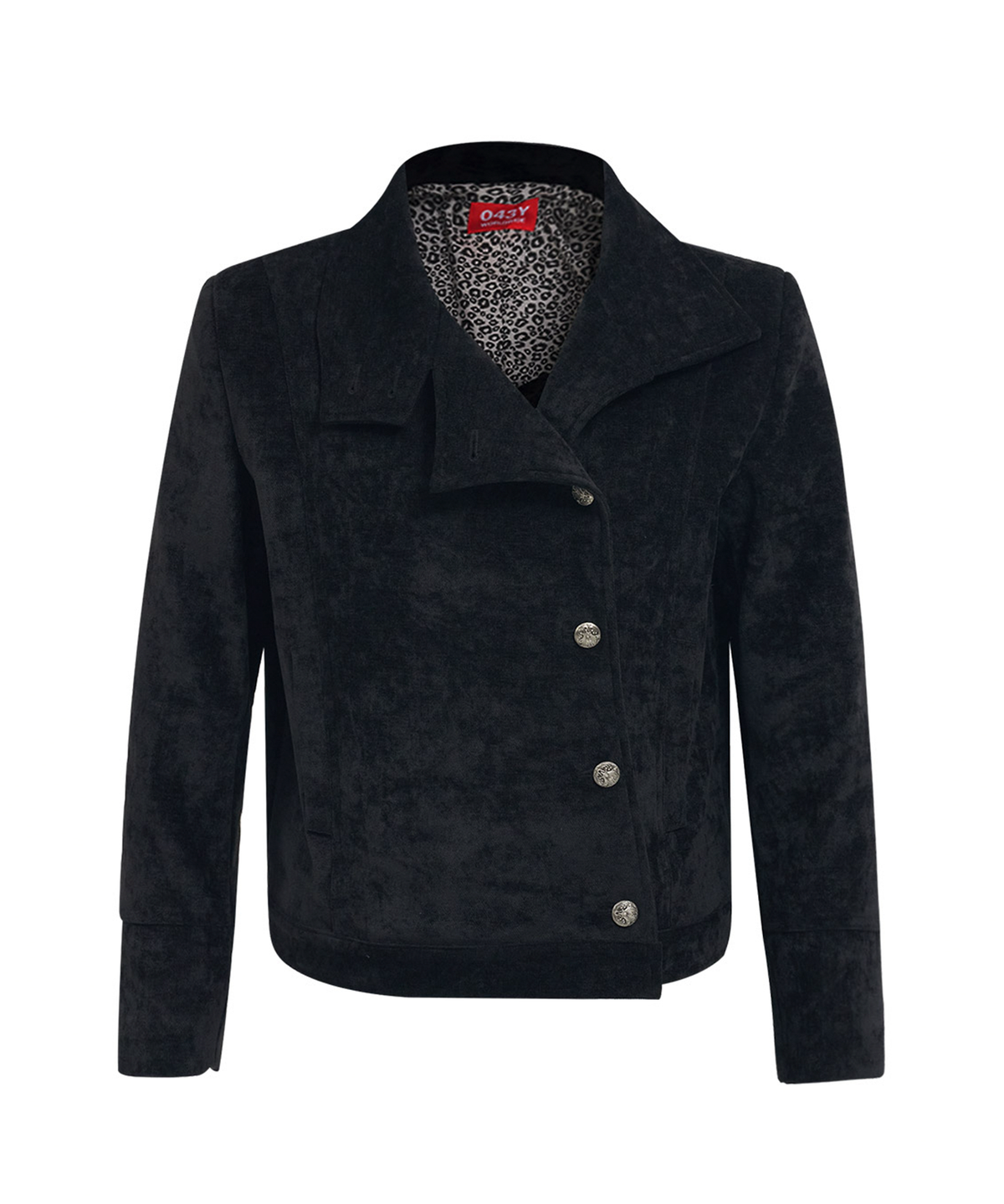 043Y(043Y) Asymmetric High-Neck Velvet Jacket