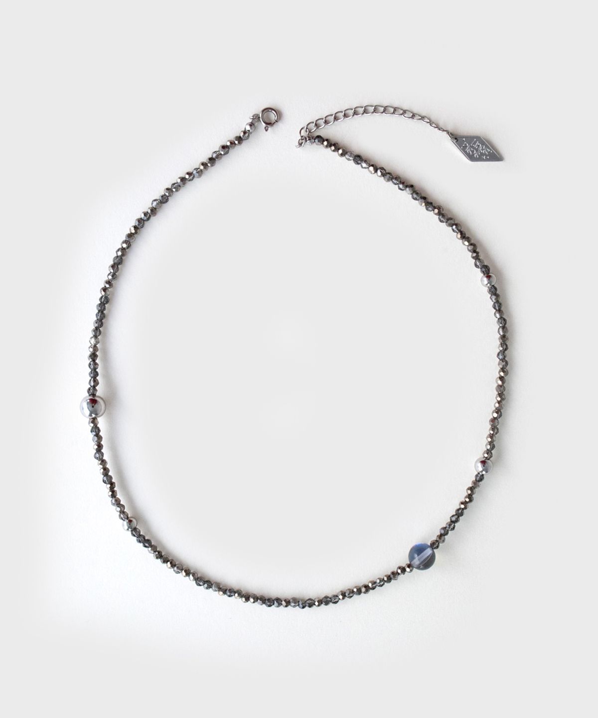 링거피스(LINGER PIECE) Grey crystal silver ball necklace