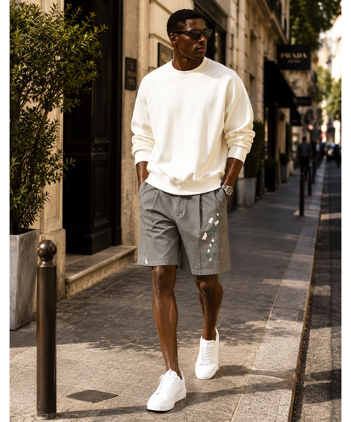 스트라이크(STRIKE) Atelier Painted Single-Tuck Chino Shorts (LIGHT KHAKI)