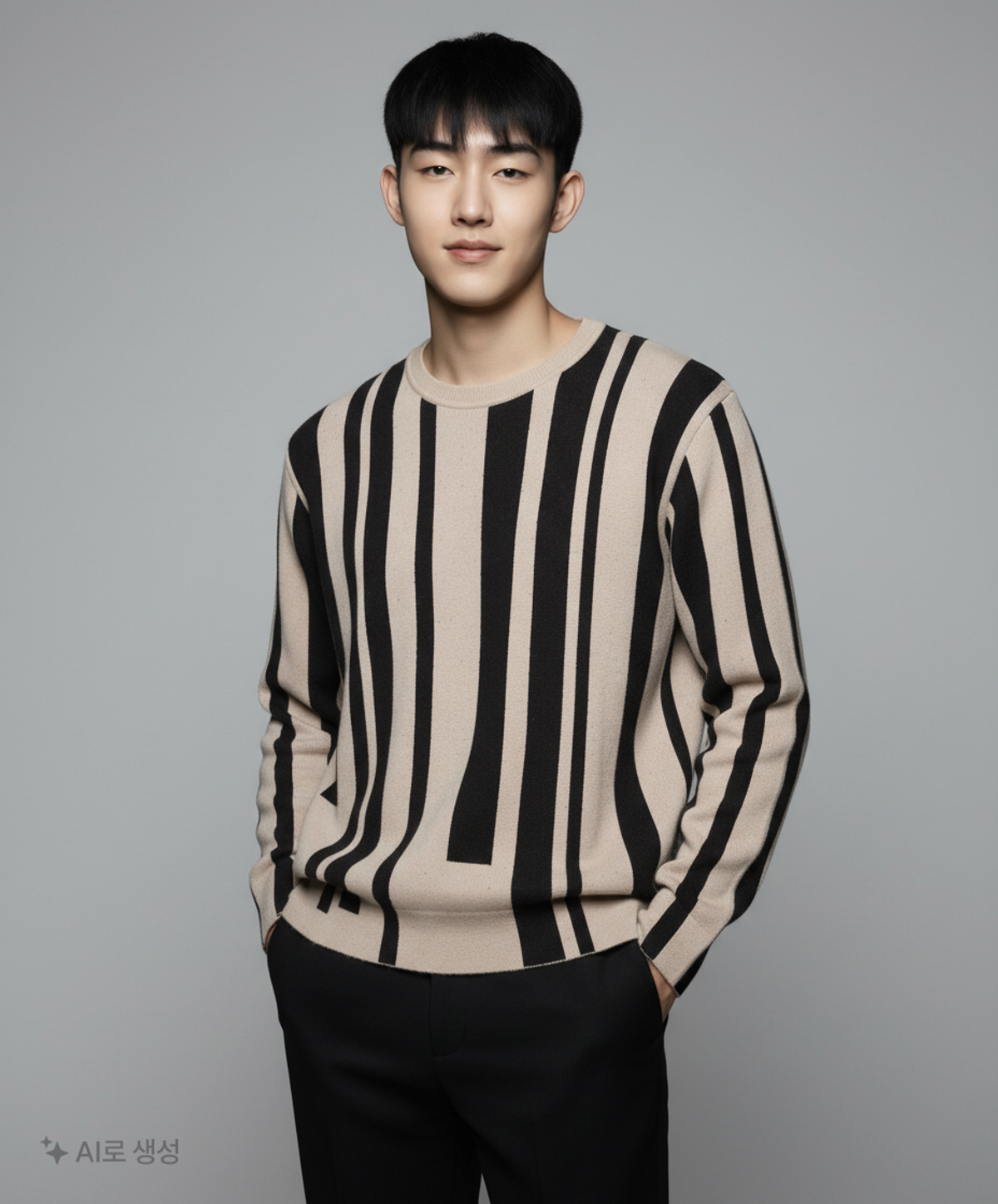 노이어(NOIRER) 루즈핏 스트라이프 니트 베이지 48