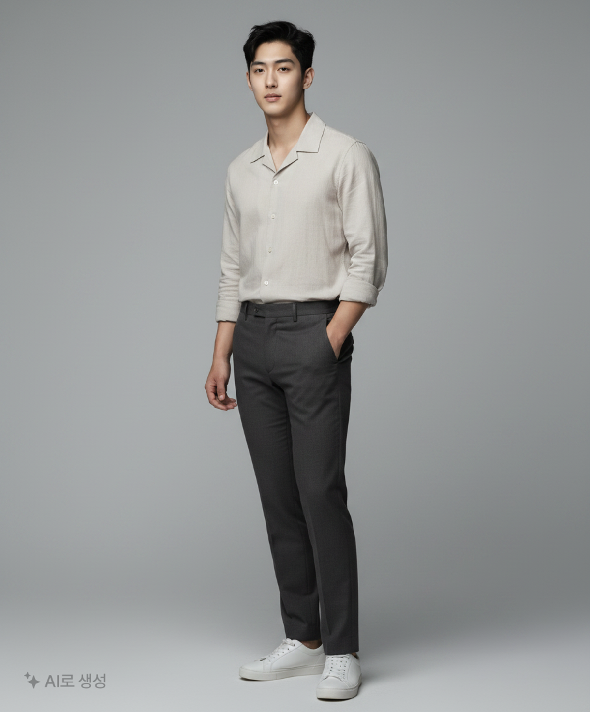아노블리어(ANOBLIR) 루즈핏 오픈카라 텐셀 셔츠_그레이 M