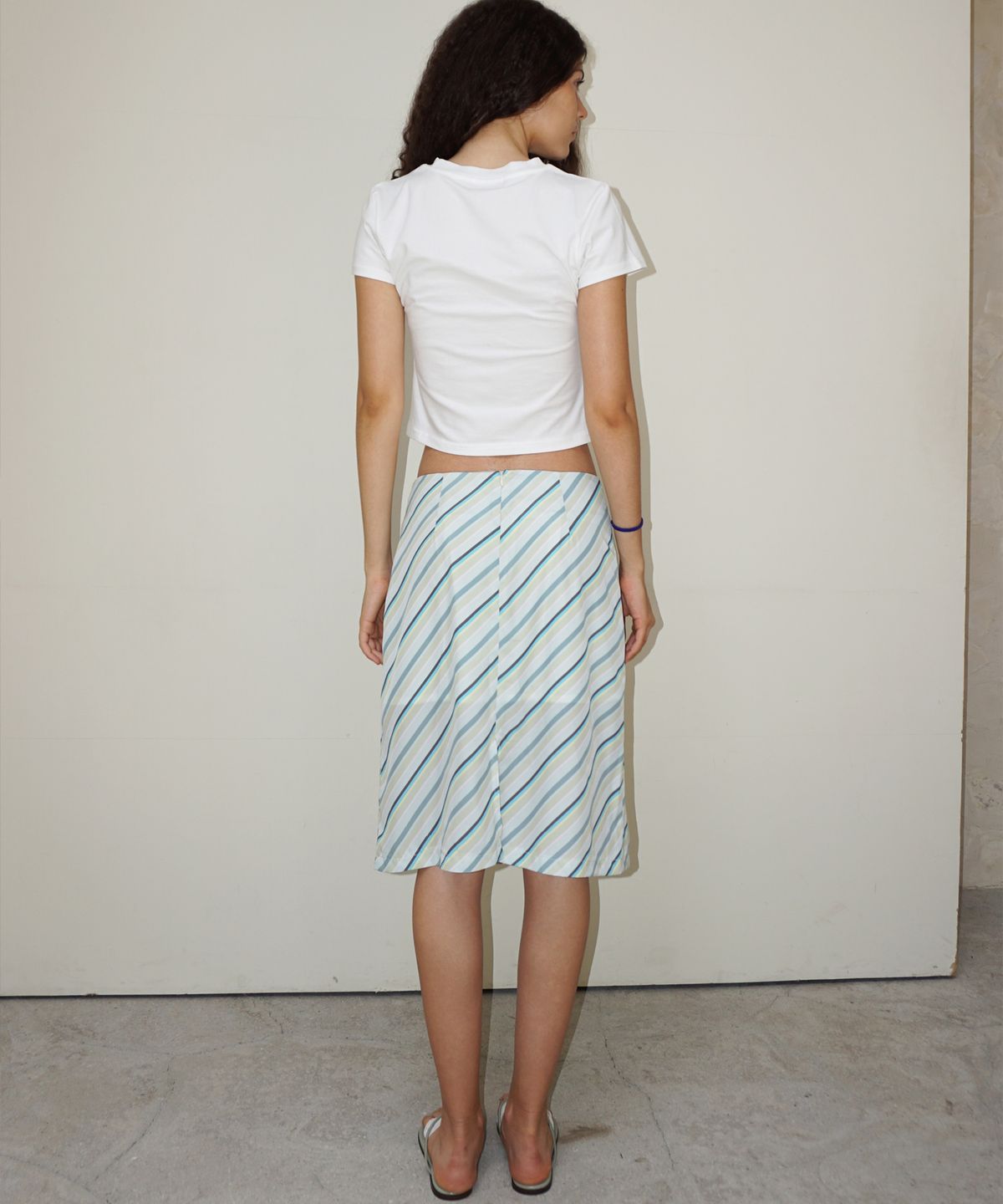 떨스티클럽(THIRSTYCLUB) Vertical stripe midi skirt - Green