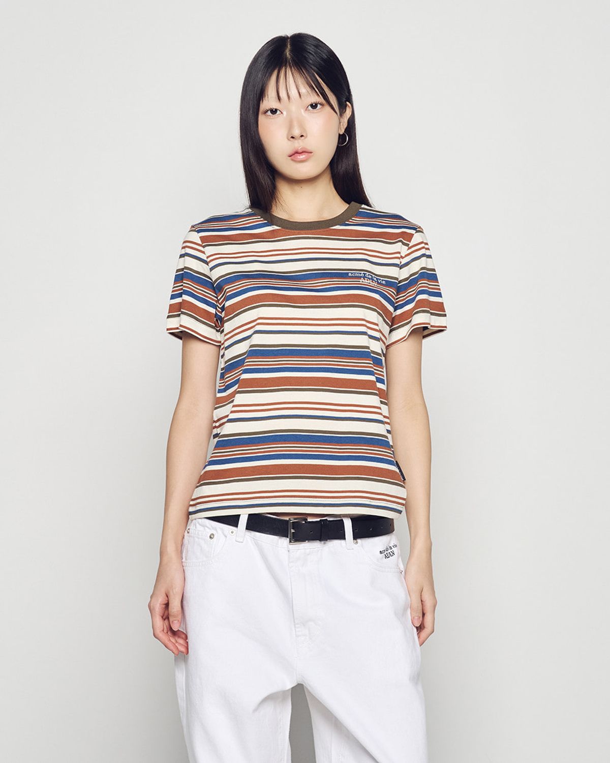 아크메드라비(ACME DE LA VIE) WOMAN STRIPE BASIC LOGO SHORT SLEEVE T-SHIRT