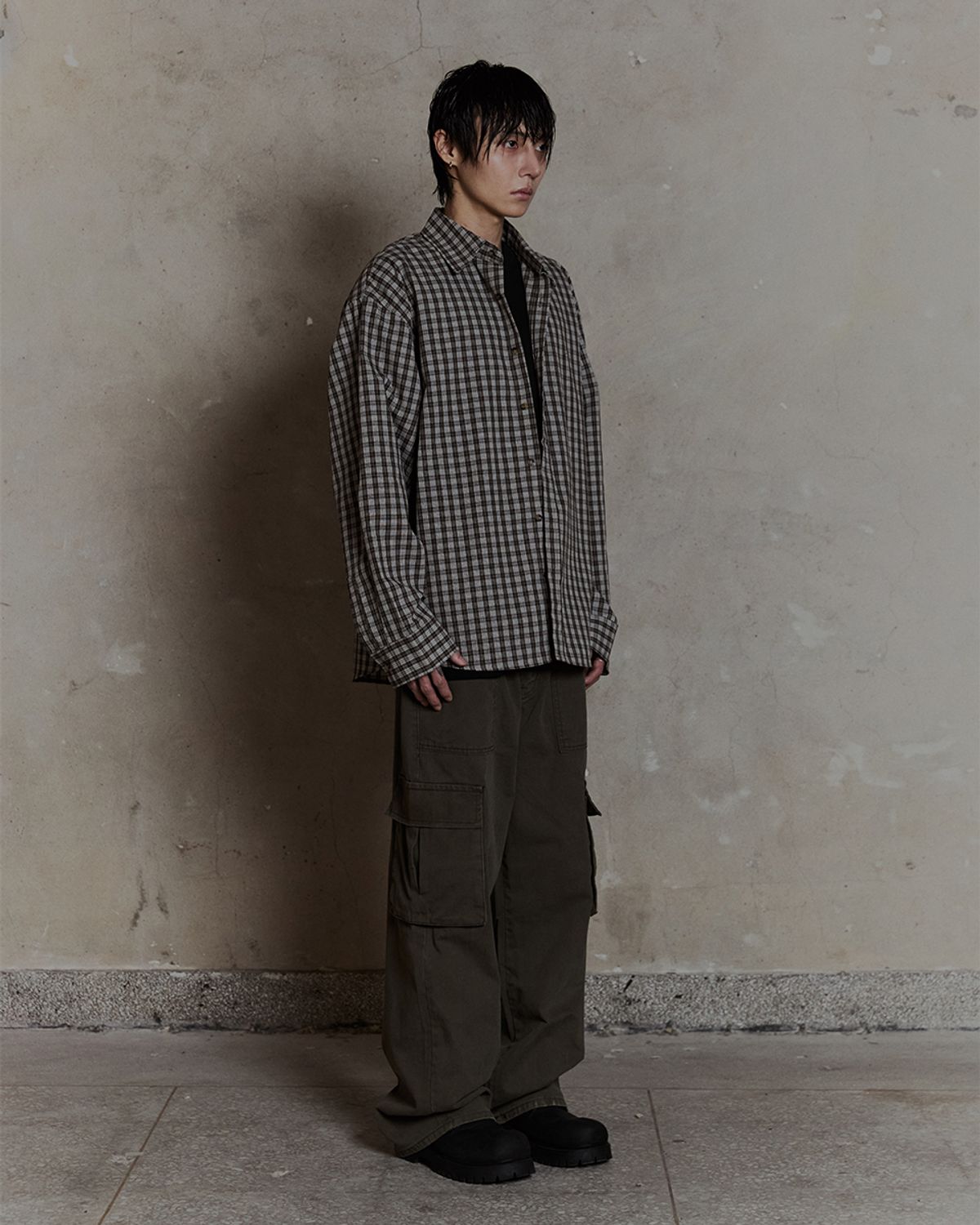 덤(THUMB) Fade Grunge Check (Beige)