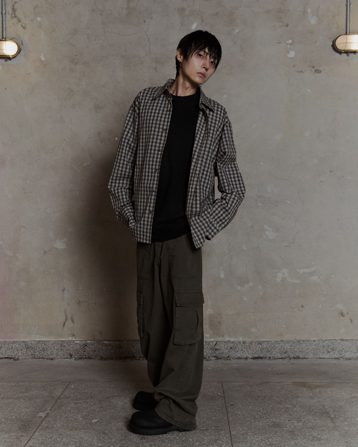 덤(THUMB) Fade Grunge Check (Beige)
