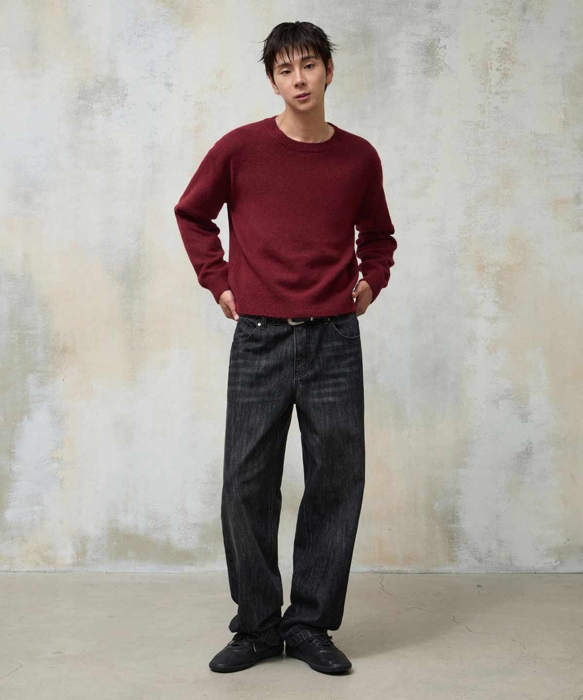 에이지오디(AGOD) 루즈 스트레이트 데님 팬츠 [워시드 블랙]